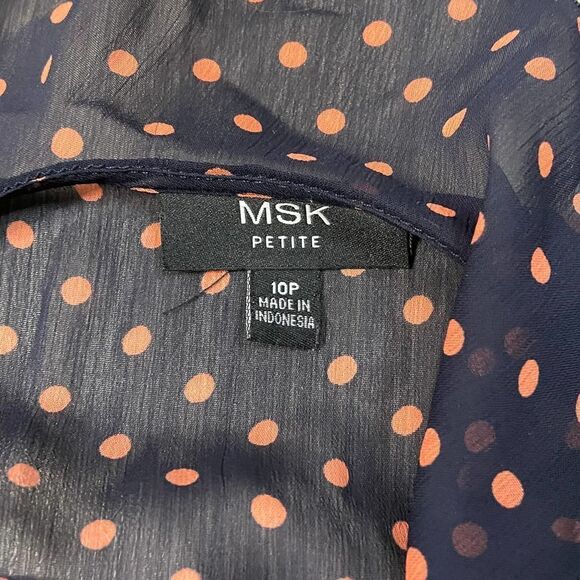 MSK Petites Navy Blue and Pink Polka Dot Ruffled Fit and Flare Dress size 10P - Picture 3 of 4